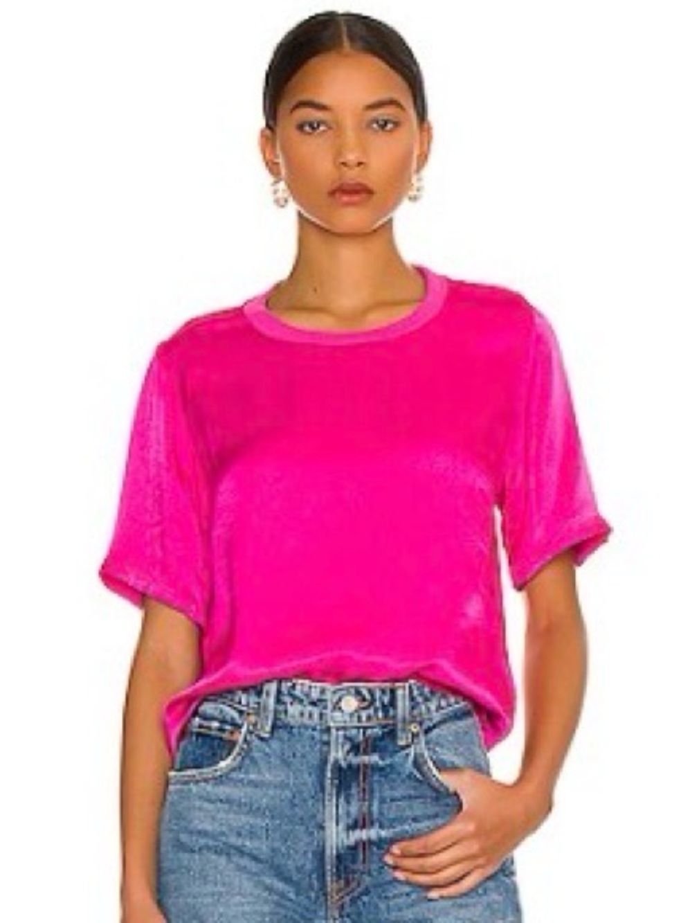 LA Made Hot Pink Velvet Short Sleeve Tee - Women